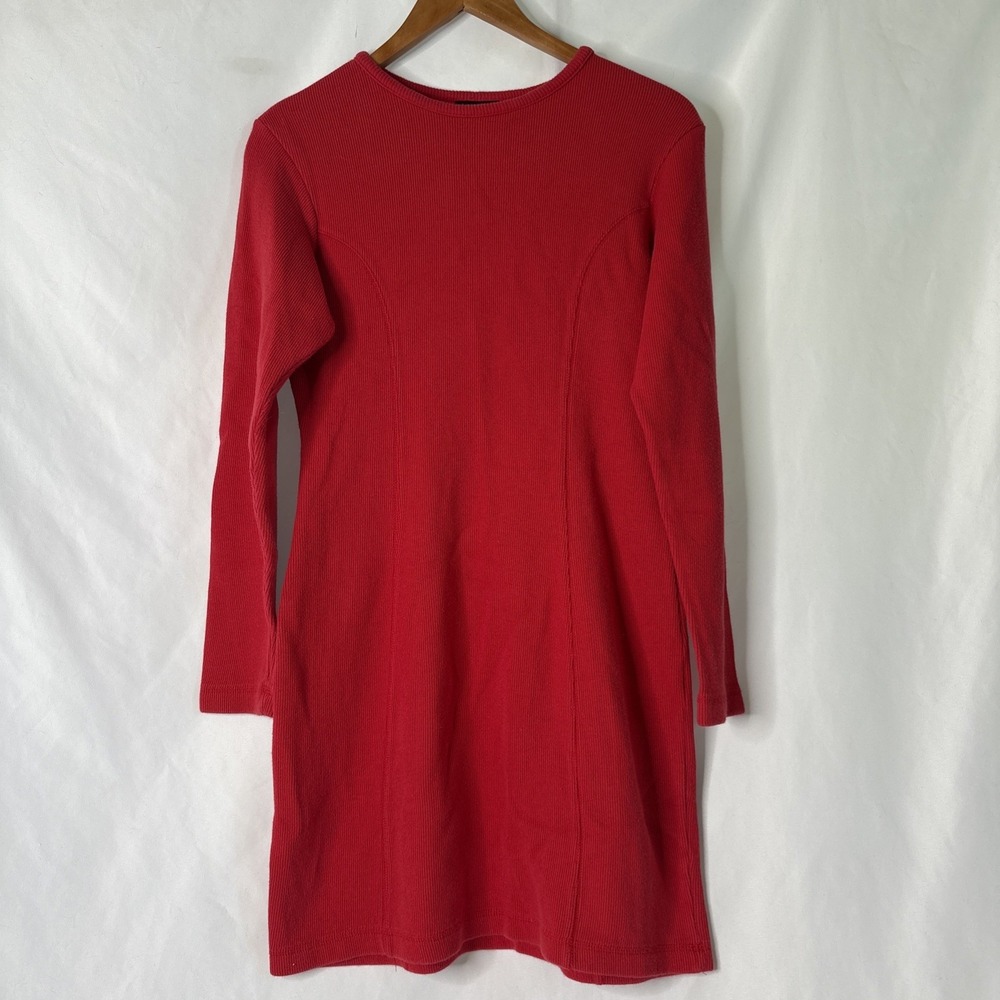 The Limited Red Long Sleeve Ribbed Knit Sweater Dress Bodycon Holiday Medium